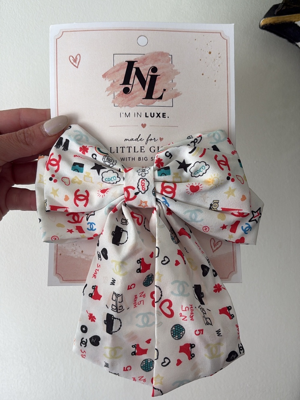 White Multi-Print Girls' Bow Hair Clip